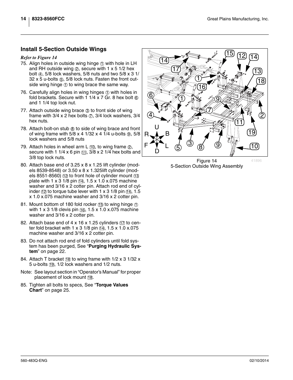 Install 5-section outside wings | Great Plains 8560 FCF Assembly Manual User Manual | Page 18 / 140