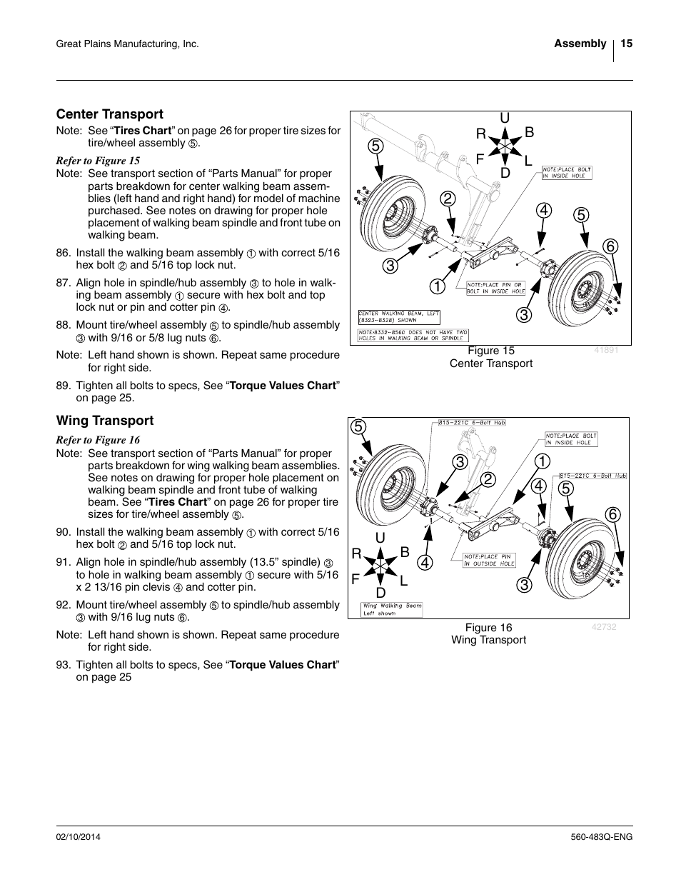 Center transport, Wing transport, Center transport wing transport | Great Plains 8560 FCF Assembly Manual User Manual | Page 19 / 140