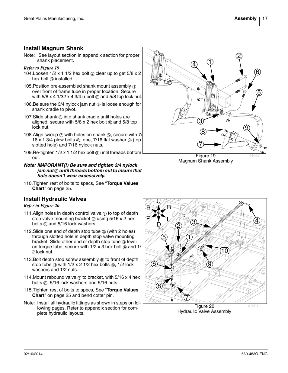 Install magnum shank, Install hydraulic valves, Install magnum shank install hydraulic valves | Great Plains 8560 FCF Assembly Manual User Manual | Page 21 / 140