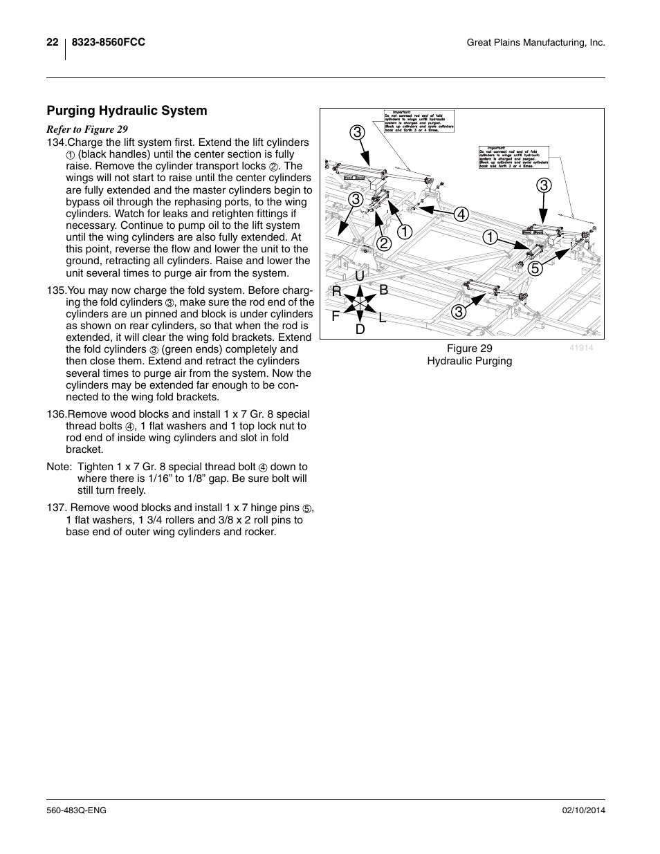 Purging hydraulic system | Great Plains 8560 FCF Assembly Manual User Manual | Page 26 / 140