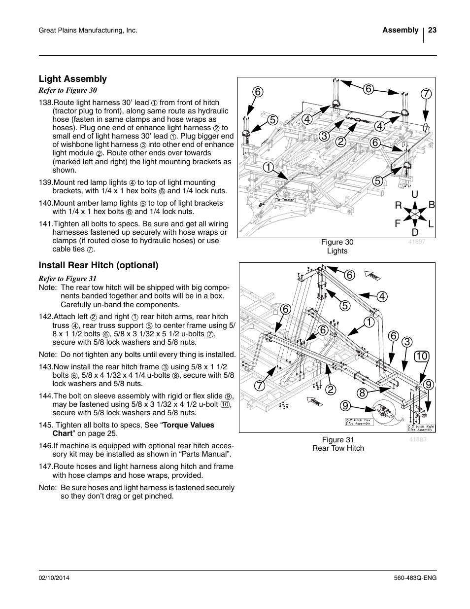 Light assembly, Install rear hitch (optional), Light assembly install rear hitch (optional) | Great Plains 8560 FCF Assembly Manual User Manual | Page 27 / 140