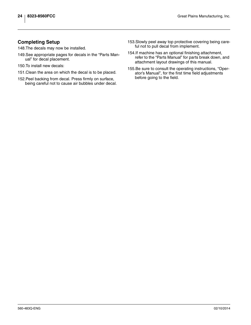 Completing setup | Great Plains 8560 FCF Assembly Manual User Manual | Page 28 / 140