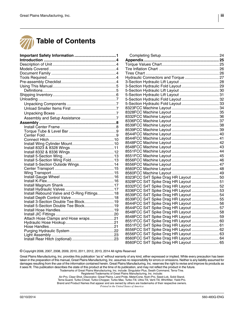 Great Plains 8560 FCF Assembly Manual User Manual | Page 3 / 140