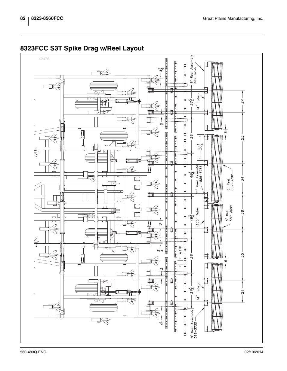 8323fcc s3t spike drag w/reel layout | Great Plains 8560 FCF Assembly Manual User Manual | Page 86 / 140