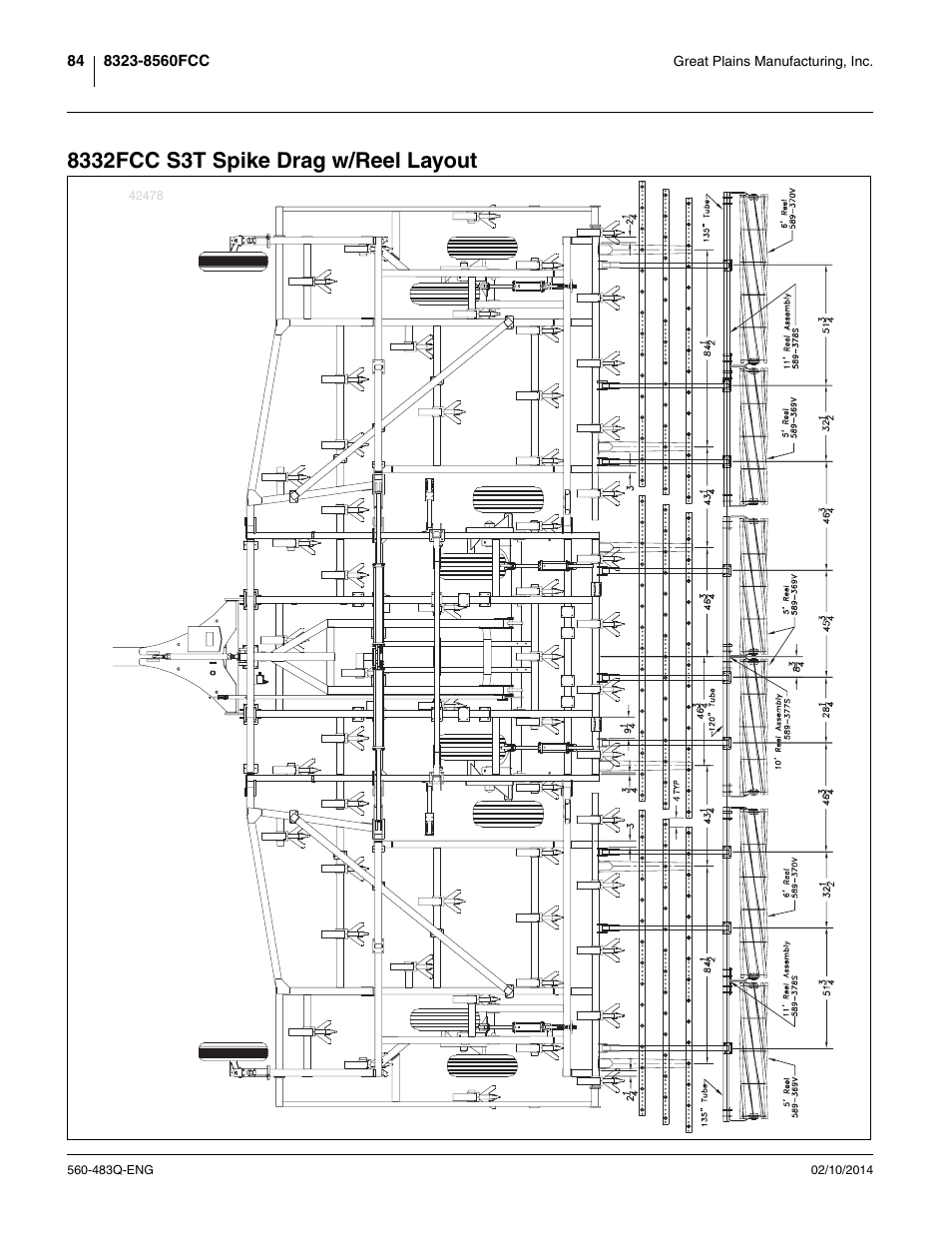 8332fcc s3t spike drag w/reel layout | Great Plains 8560 FCF Assembly Manual User Manual | Page 88 / 140
