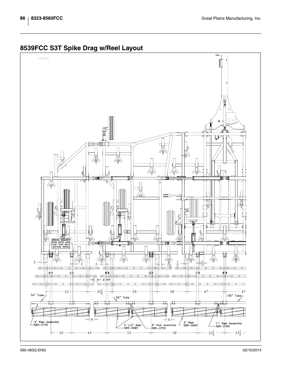 8539fcc s3t spike drag w/reel layout | Great Plains 8560 FCF Assembly Manual User Manual | Page 90 / 140
