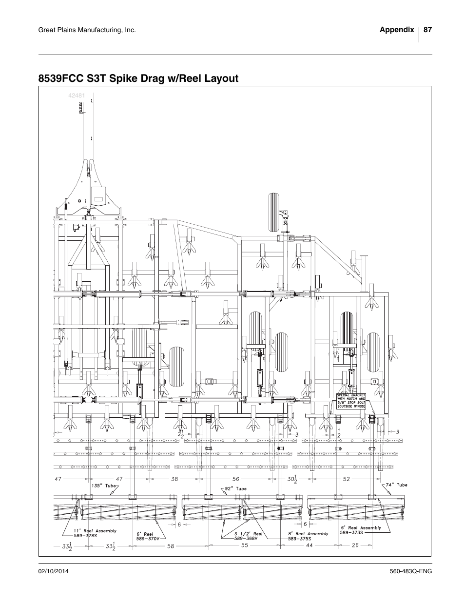 8539fcc s3t spike drag w/reel layout | Great Plains 8560 FCF Assembly Manual User Manual | Page 91 / 140