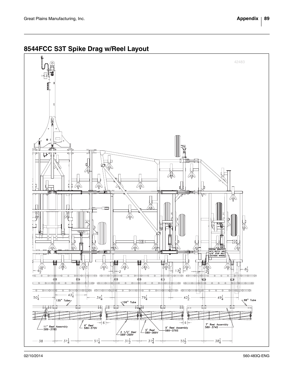 8544fcc s3t spike drag w/reel layout | Great Plains 8560 FCF Assembly Manual User Manual | Page 93 / 140
