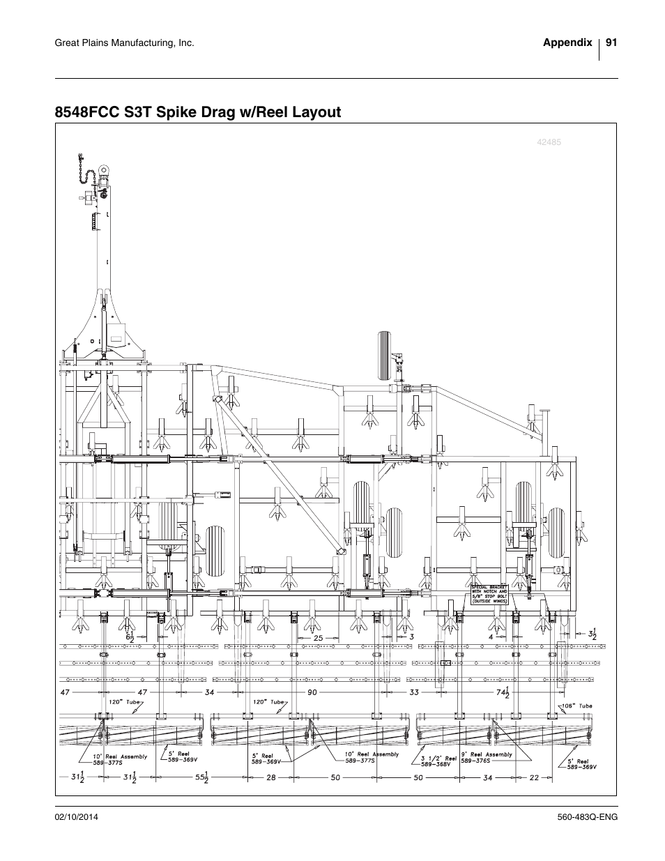 8548fcc s3t spike drag w/reel layout | Great Plains 8560 FCF Assembly Manual User Manual | Page 95 / 140
