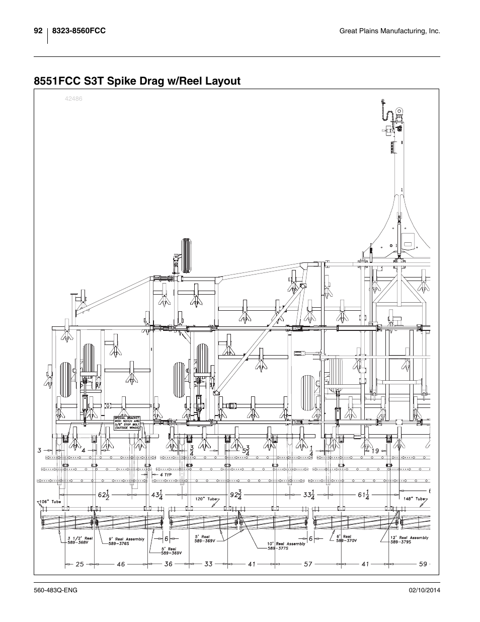 8551fcc s3t spike drag w/reel layout | Great Plains 8560 FCF Assembly Manual User Manual | Page 96 / 140