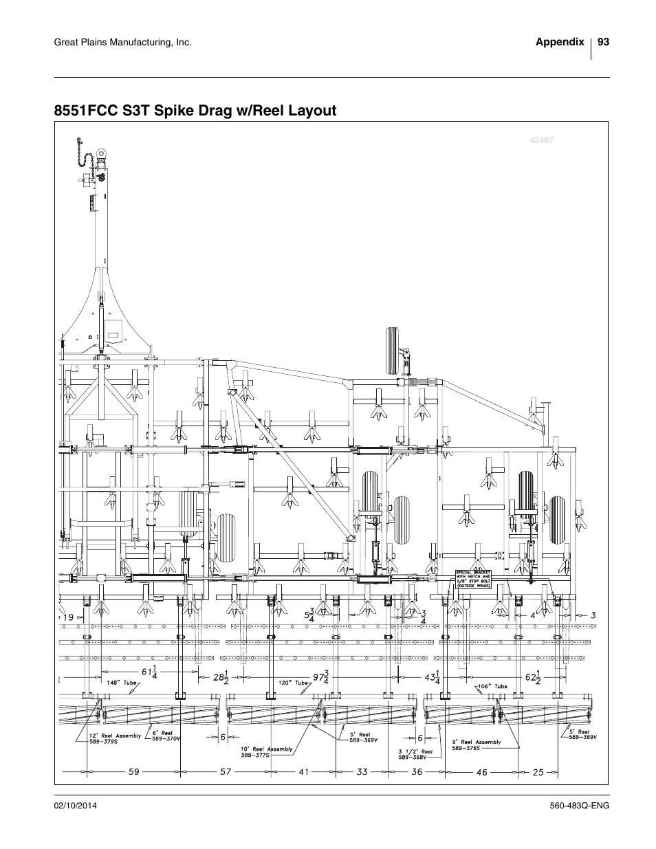 8551fcc s3t spike drag w/reel layout | Great Plains 8560 FCF Assembly Manual User Manual | Page 97 / 140