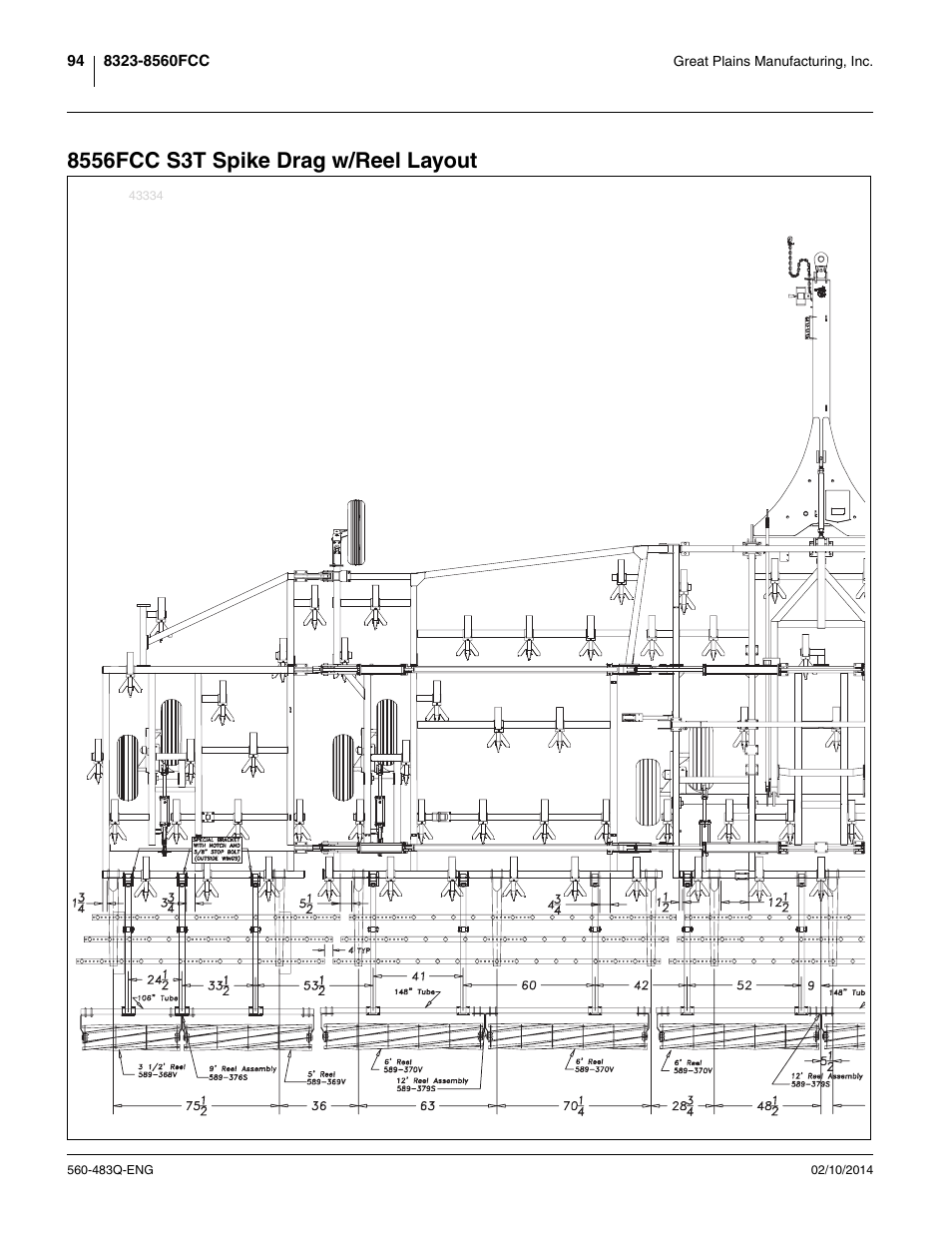8556fcc s3t spike drag w/reel layout | Great Plains 8560 FCF Assembly Manual User Manual | Page 98 / 140
