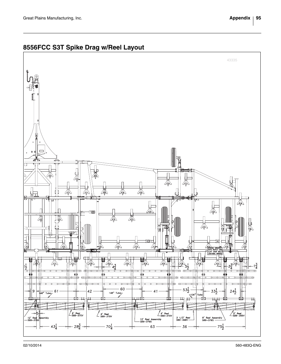 8556fcc s3t spike drag w/reel layout | Great Plains 8560 FCF Assembly Manual User Manual | Page 99 / 140