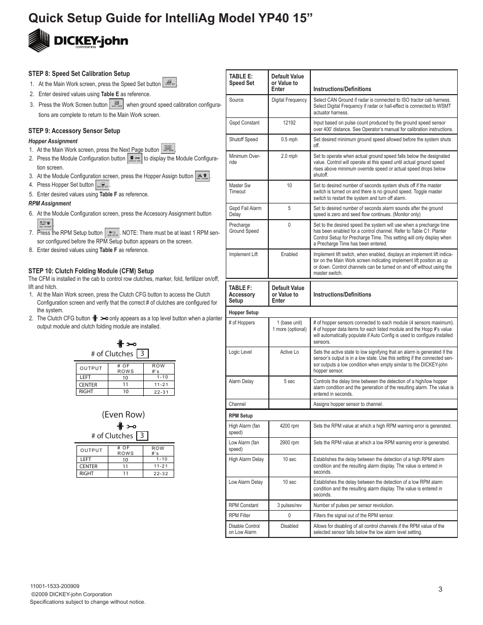 Quick setup guide for intelliag model yp40 15, Even row), Of clutches 3 | Great Plains YP4025-3135 31 Row 35 cm Quick Start User Manual | Page 3 / 5