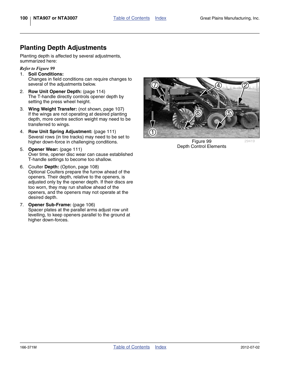 Planting depth adjustments | Great Plains NTA3007 Operator Manual User Manual | Page 104 / 200