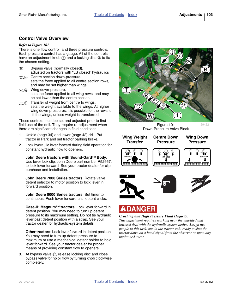 Control valve overview, 2w c t, Tc w b 1 | Great Plains NTA3007 Operator Manual User Manual | Page 107 / 200