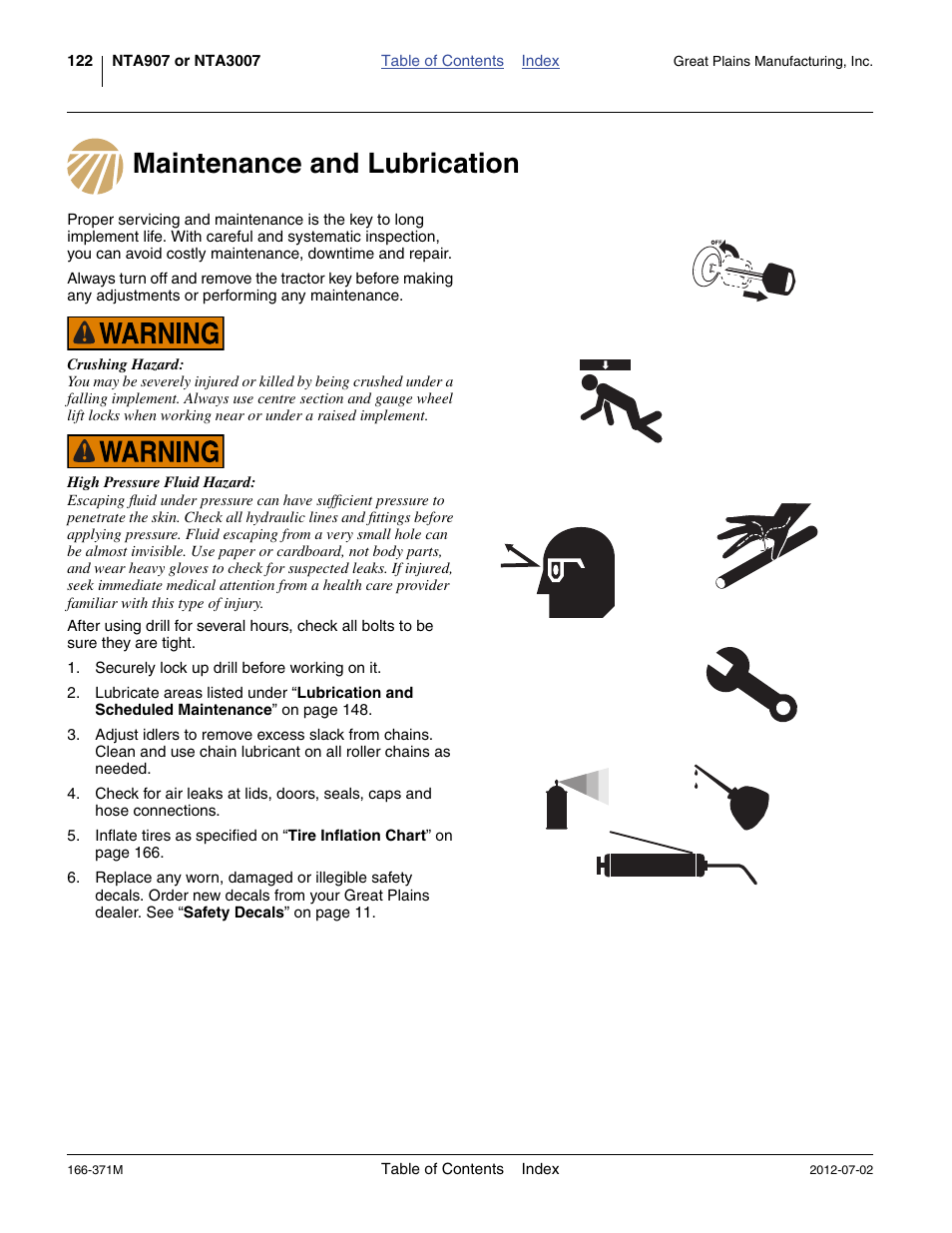 Maintenance and lubrication | Great Plains NTA3007 Operator Manual User Manual | Page 126 / 200
