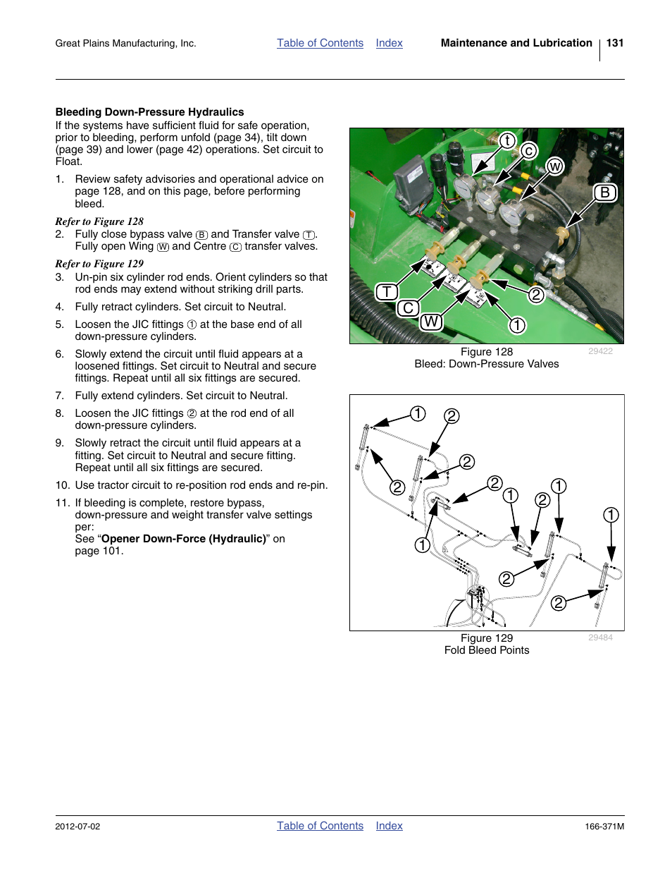 Bleeding down-pressure hydraulics | Great Plains NTA3007 Operator Manual User Manual | Page 135 / 200