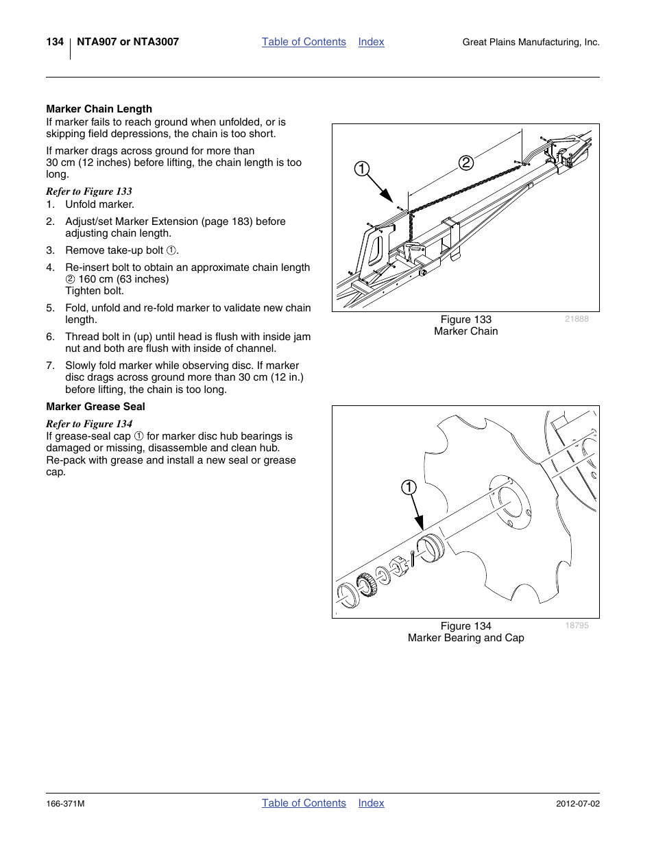 Marker chain length, Marker grease seal, Marker chain length marker grease seal | Great Plains NTA3007 Operator Manual User Manual | Page 138 / 200