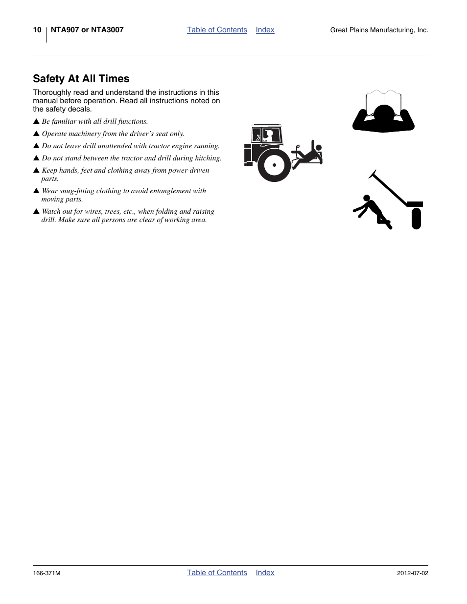 Safety at all times | Great Plains NTA3007 Operator Manual User Manual | Page 14 / 200