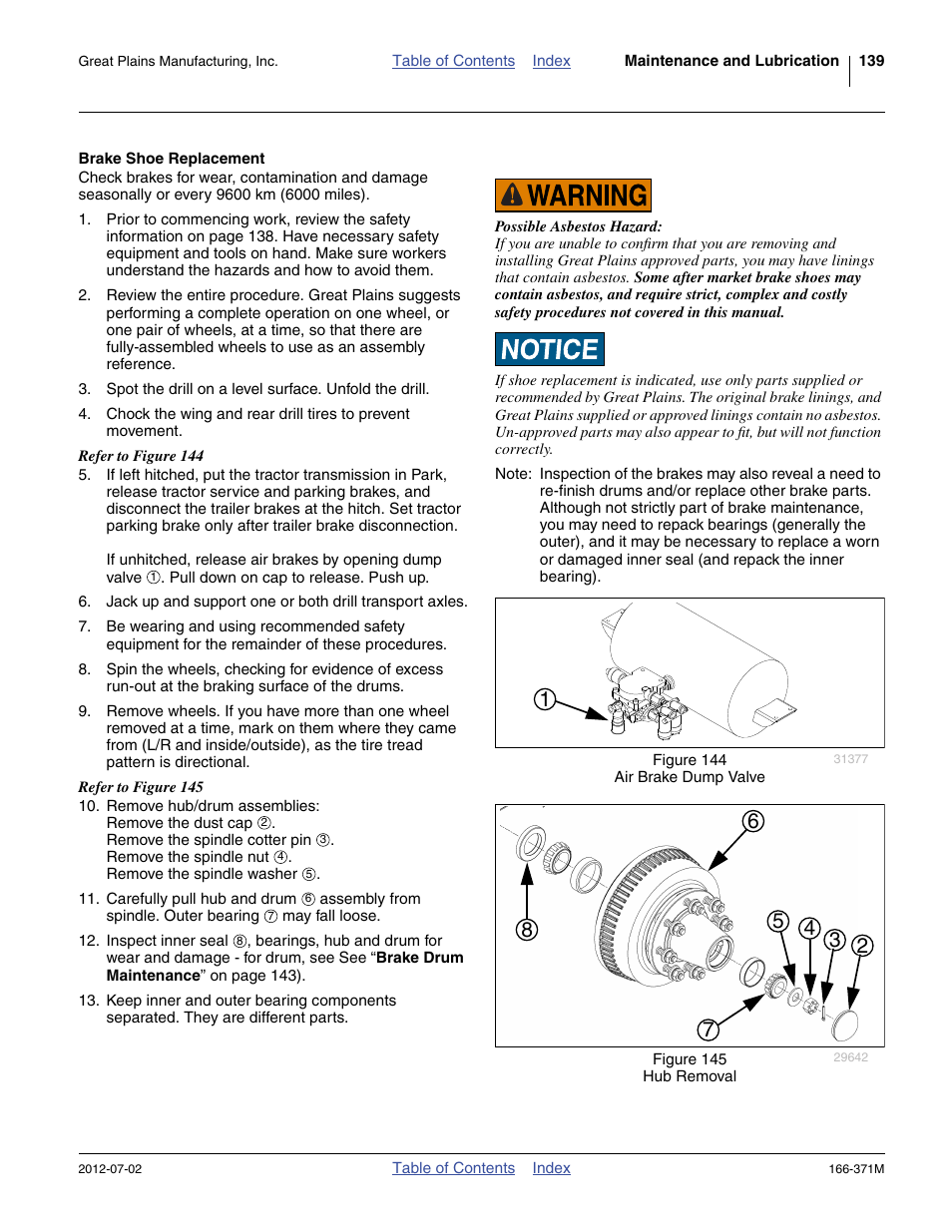 Brake shoe replacement | Great Plains NTA3007 Operator Manual User Manual | Page 143 / 200