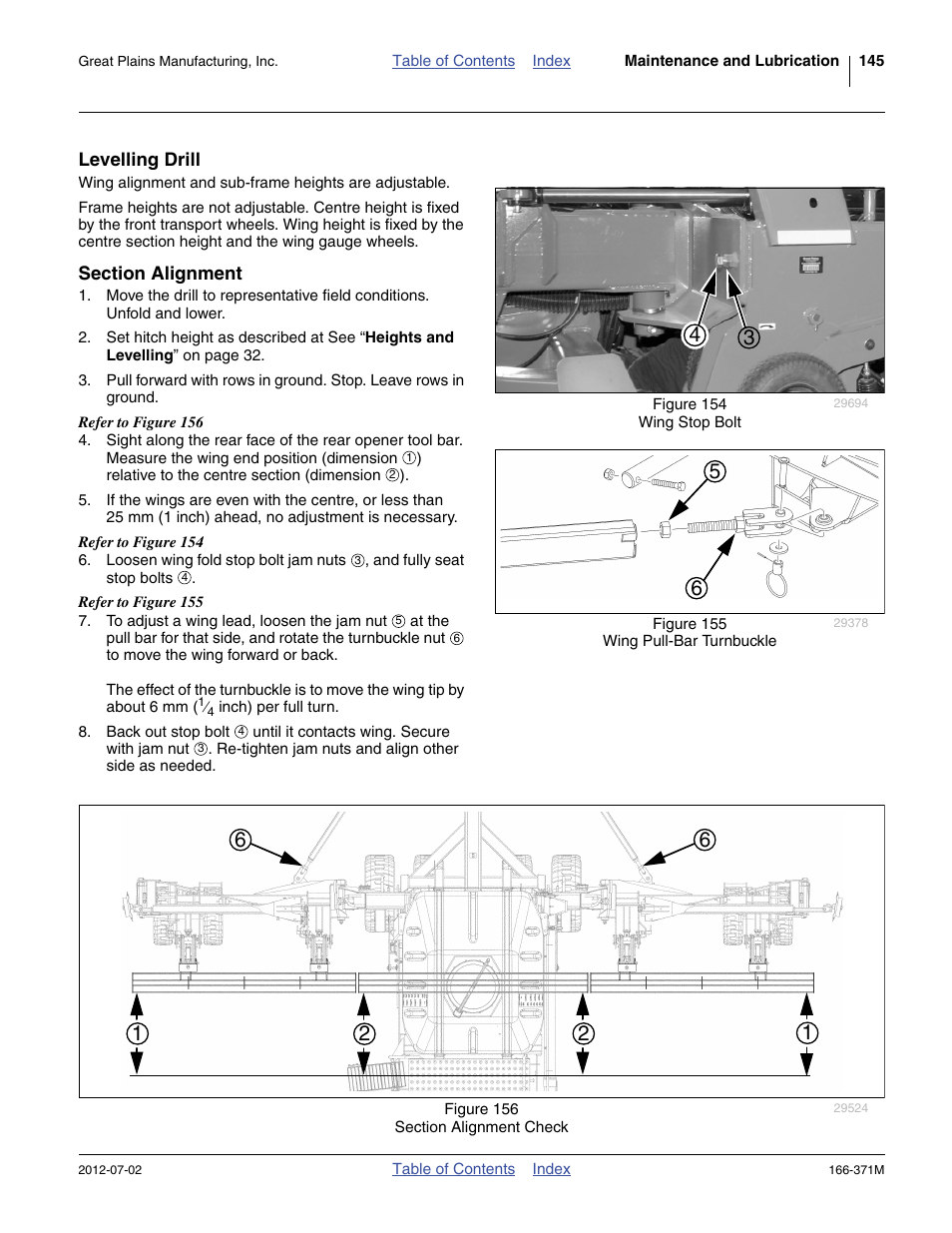 Levelling drill, Section alignment, Levelling drill section alignment | Great Plains NTA3007 Operator Manual User Manual | Page 149 / 200