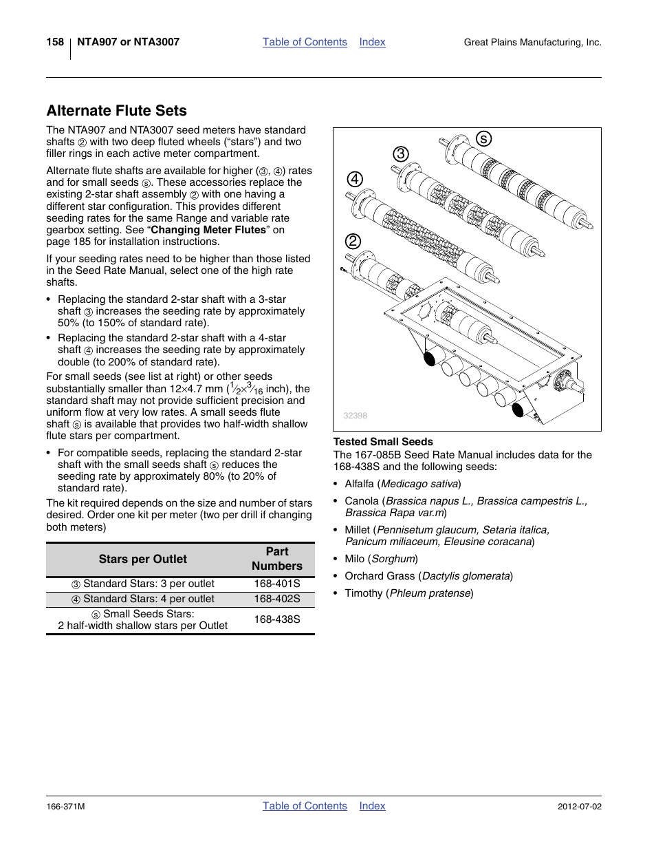 Alternate flute sets, 24 3 s | Great Plains NTA3007 Operator Manual User Manual | Page 162 / 200