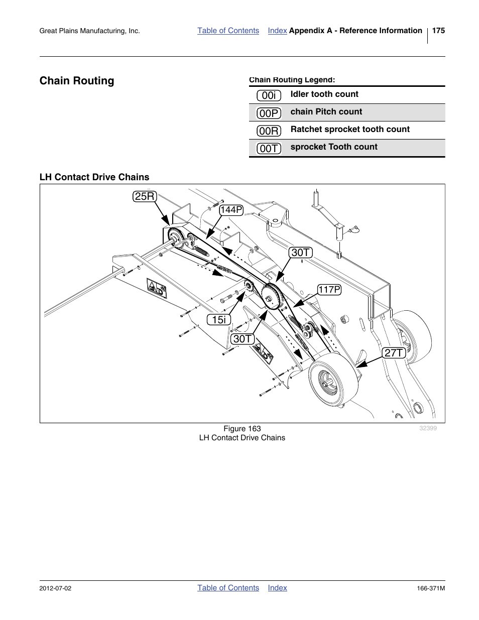Chain routing, Chain routing legend, Lh contact drive chains | Great Plains NTA3007 Operator Manual User Manual | Page 179 / 200