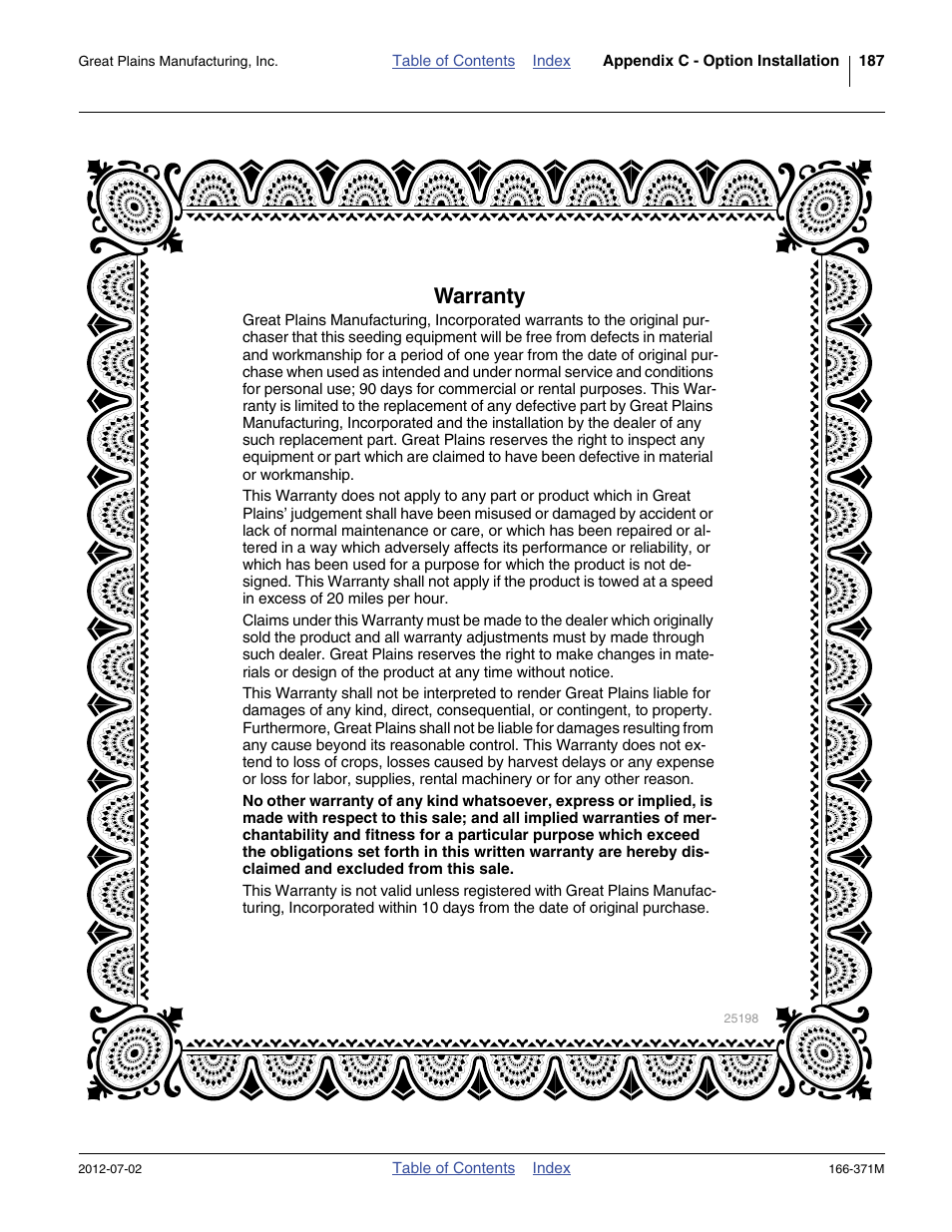 Warranty | Great Plains NTA3007 Operator Manual User Manual | Page 191 / 200