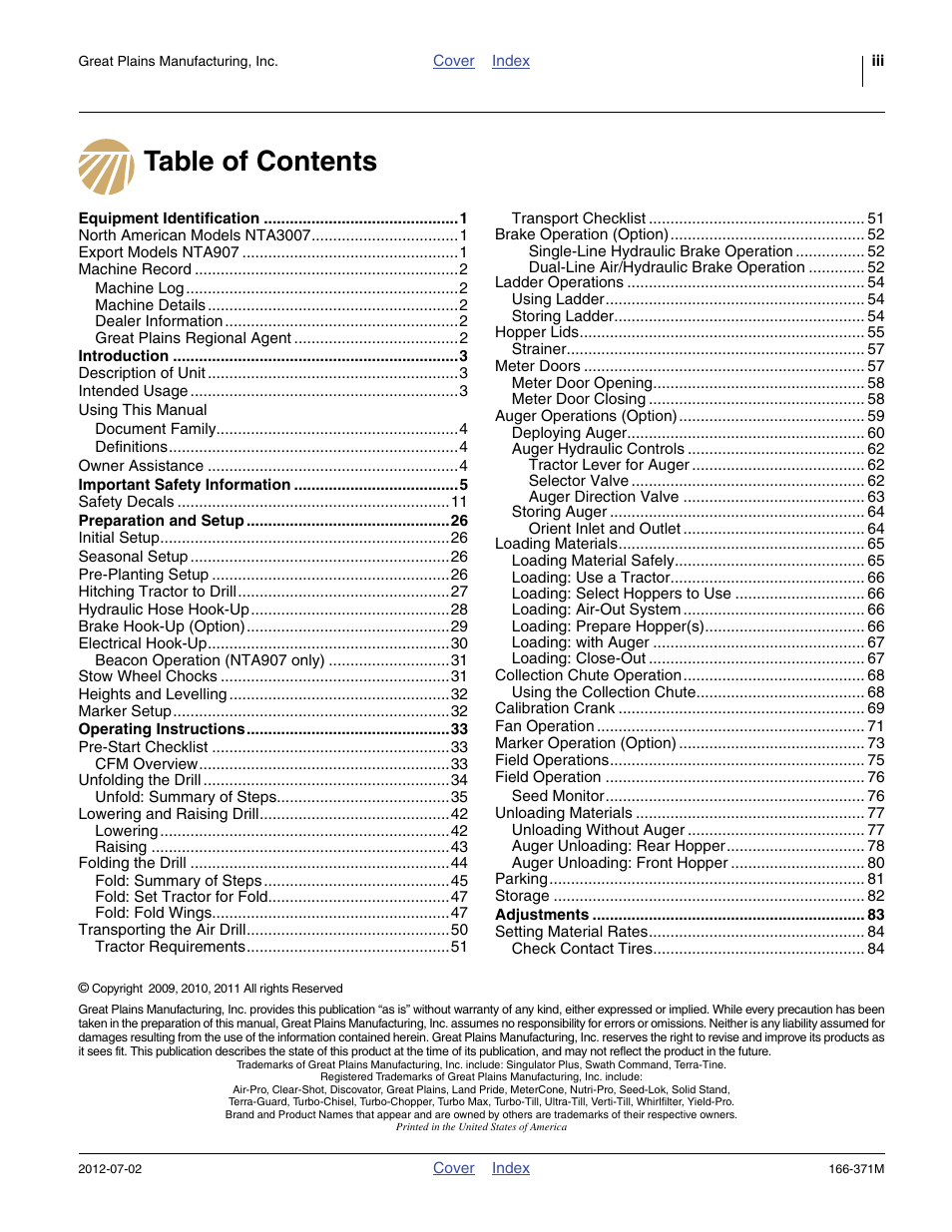 Great Plains NTA3007 Operator Manual User Manual | Page 3 / 200