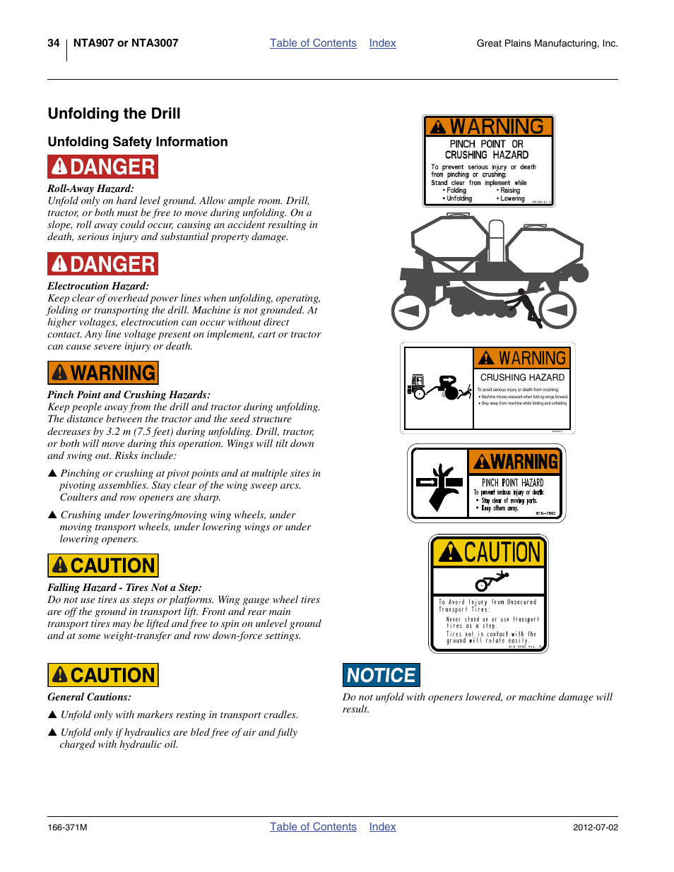 Unfolding the drill, Unfolding safety information | Great Plains NTA3007 Operator Manual User Manual | Page 38 / 200