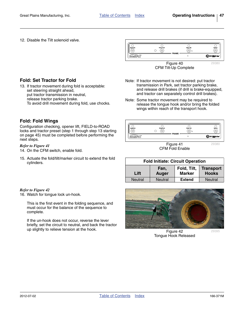 Fold: set tractor for fold, Fold: fold wings, Fold: set tractor for fold fold: fold wings | Great Plains NTA3007 Operator Manual User Manual | Page 51 / 200