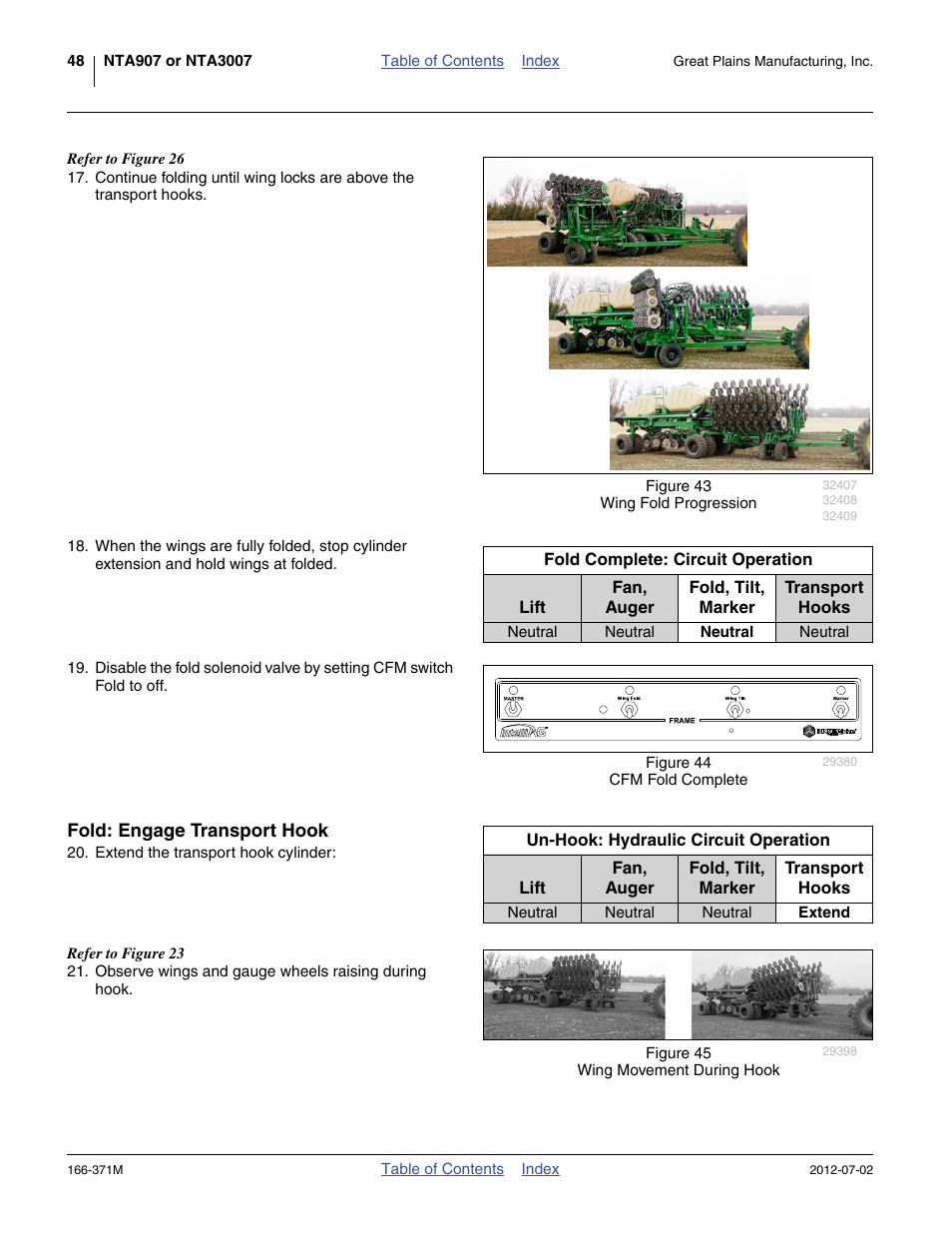 Fold: engage transport hook | Great Plains NTA3007 Operator Manual User Manual | Page 52 / 200