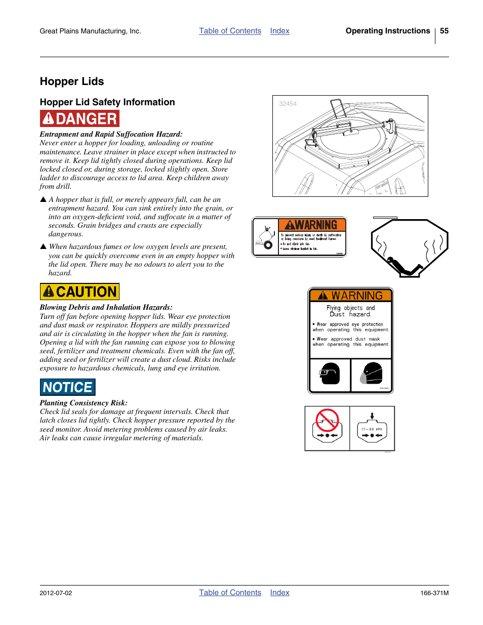 Hopper lids, Hopper lid safety information | Great Plains NTA3007 Operator Manual User Manual | Page 59 / 200