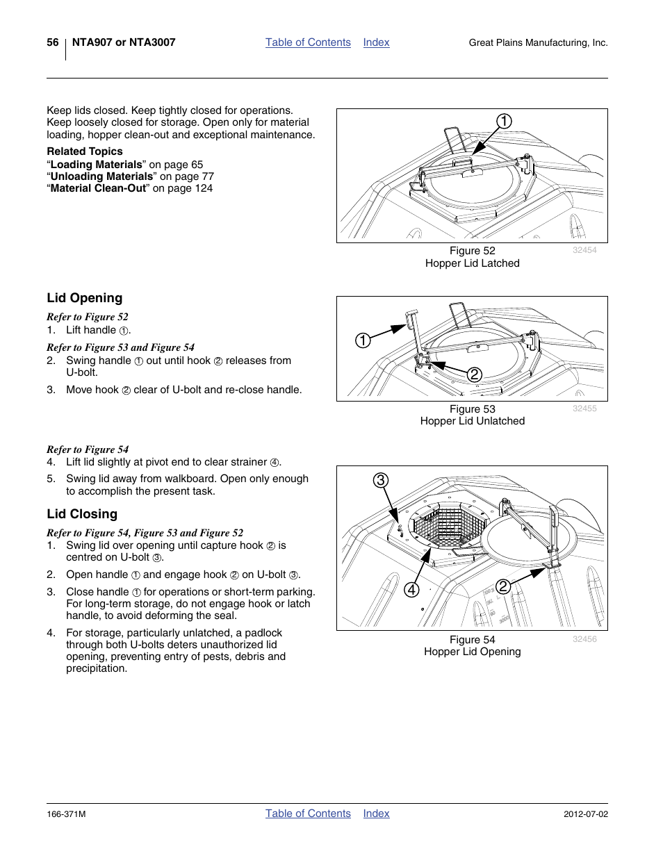 Related topics, Lid opening, Lid closing | Great Plains NTA3007 Operator Manual User Manual | Page 60 / 200