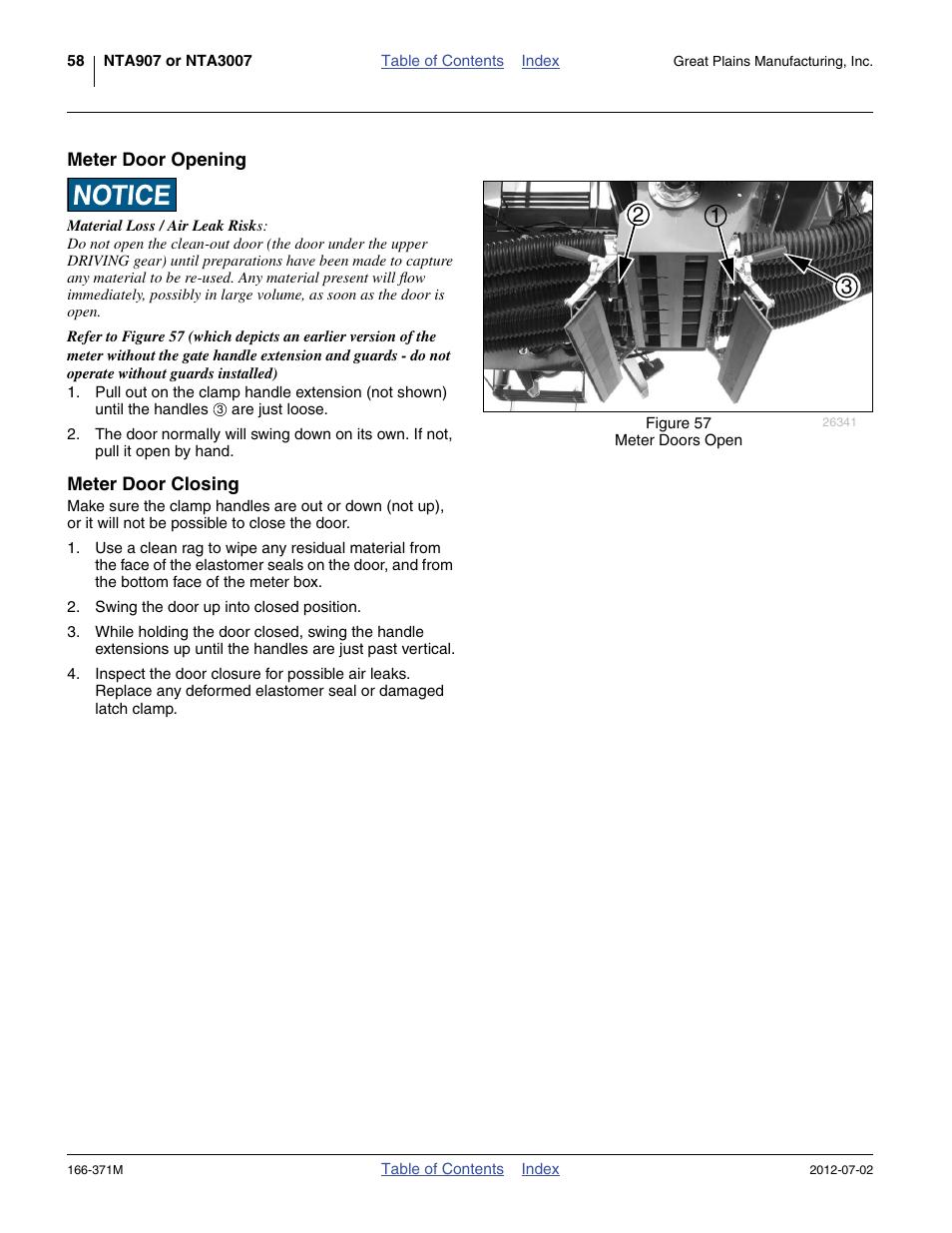 Meter door opening, Meter door closing, Meter door opening meter door closing | Great Plains NTA3007 Operator Manual User Manual | Page 62 / 200