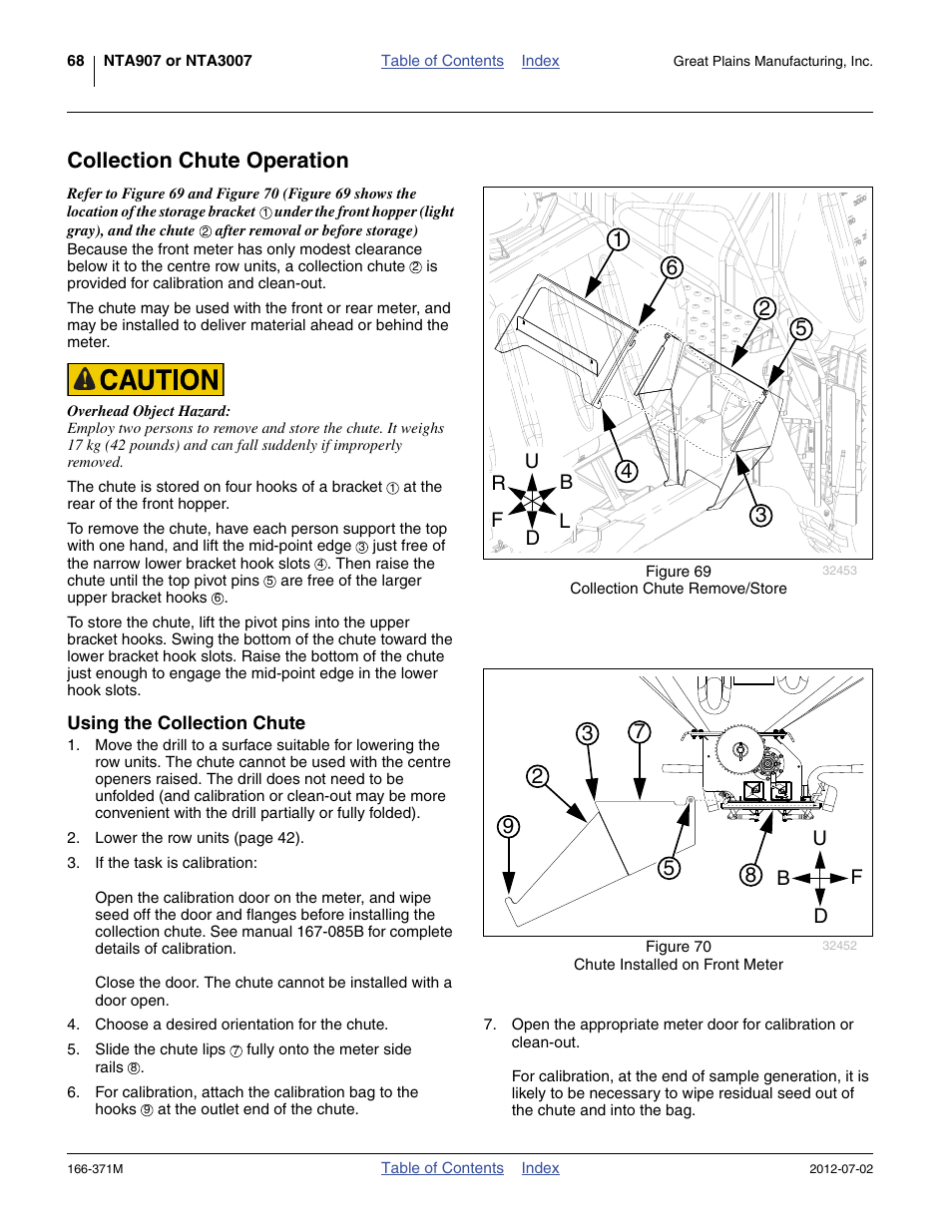 Collection chute operation, Using the collection chute, Ud b f | Great Plains NTA3007 Operator Manual User Manual | Page 72 / 200