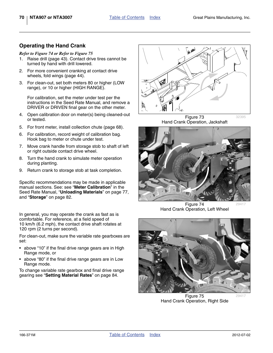 Operating the hand crank | Great Plains NTA3007 Operator Manual User Manual | Page 74 / 200