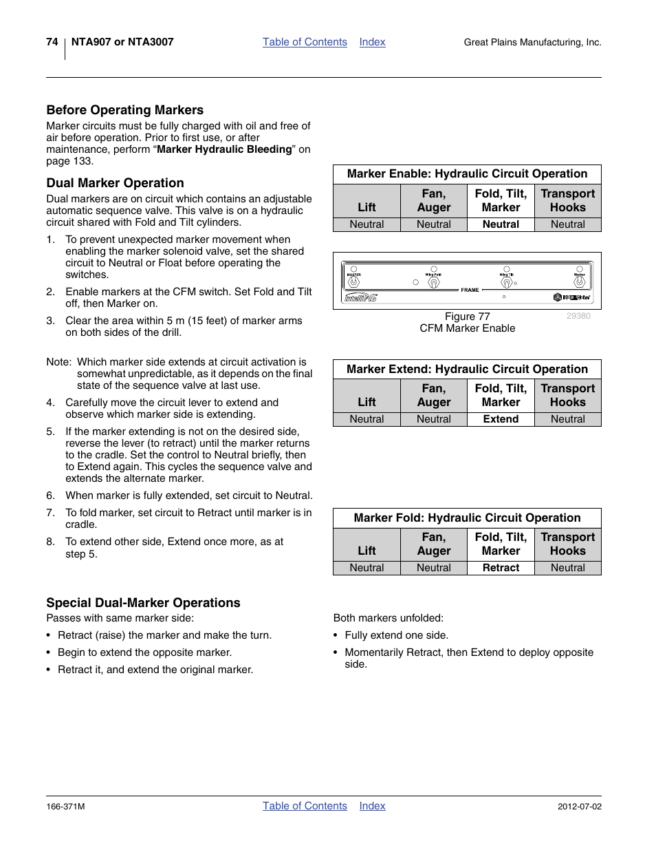 Before operating markers, Dual marker operation, Special dual-marker operations | Great Plains NTA3007 Operator Manual User Manual | Page 78 / 200