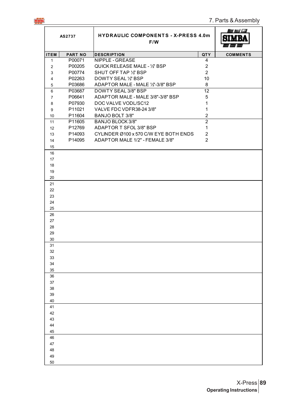 89 x-press, Parts & assembly | Great Plains X-PresS 2007 Assembly Instructions User Manual | Page 55 / 58