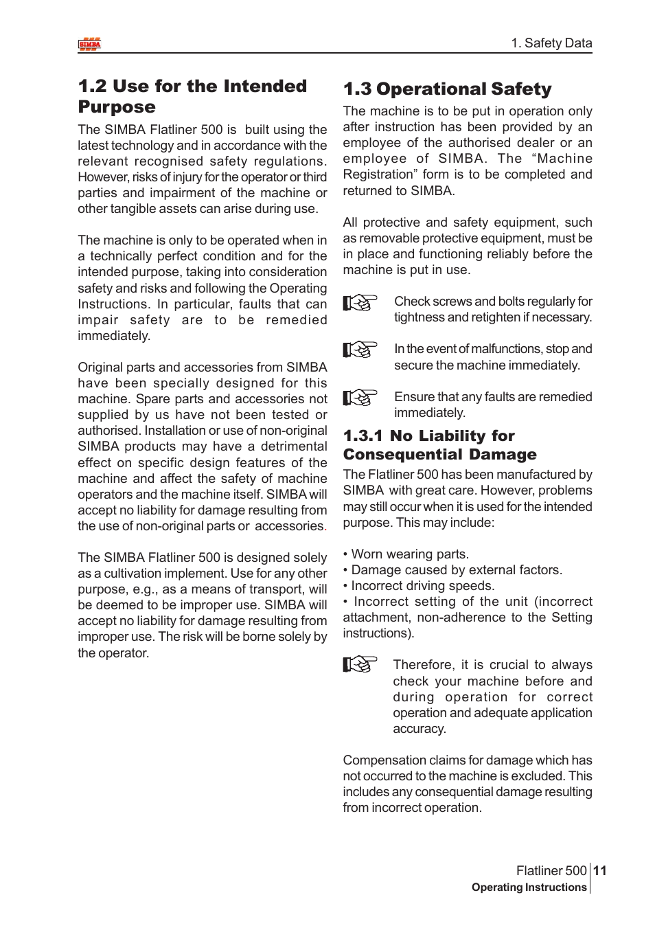3 operational safety, 2 use for the intended purpose | Great Plains P12719 2005 User Manual | Page 11 / 32