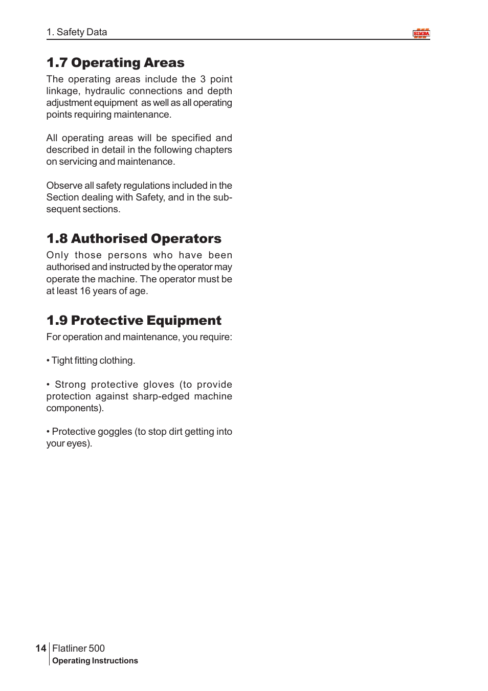 7 operating areas, 8 authorised operators, 9 protective equipment | Great Plains P12719 2005 User Manual | Page 14 / 32