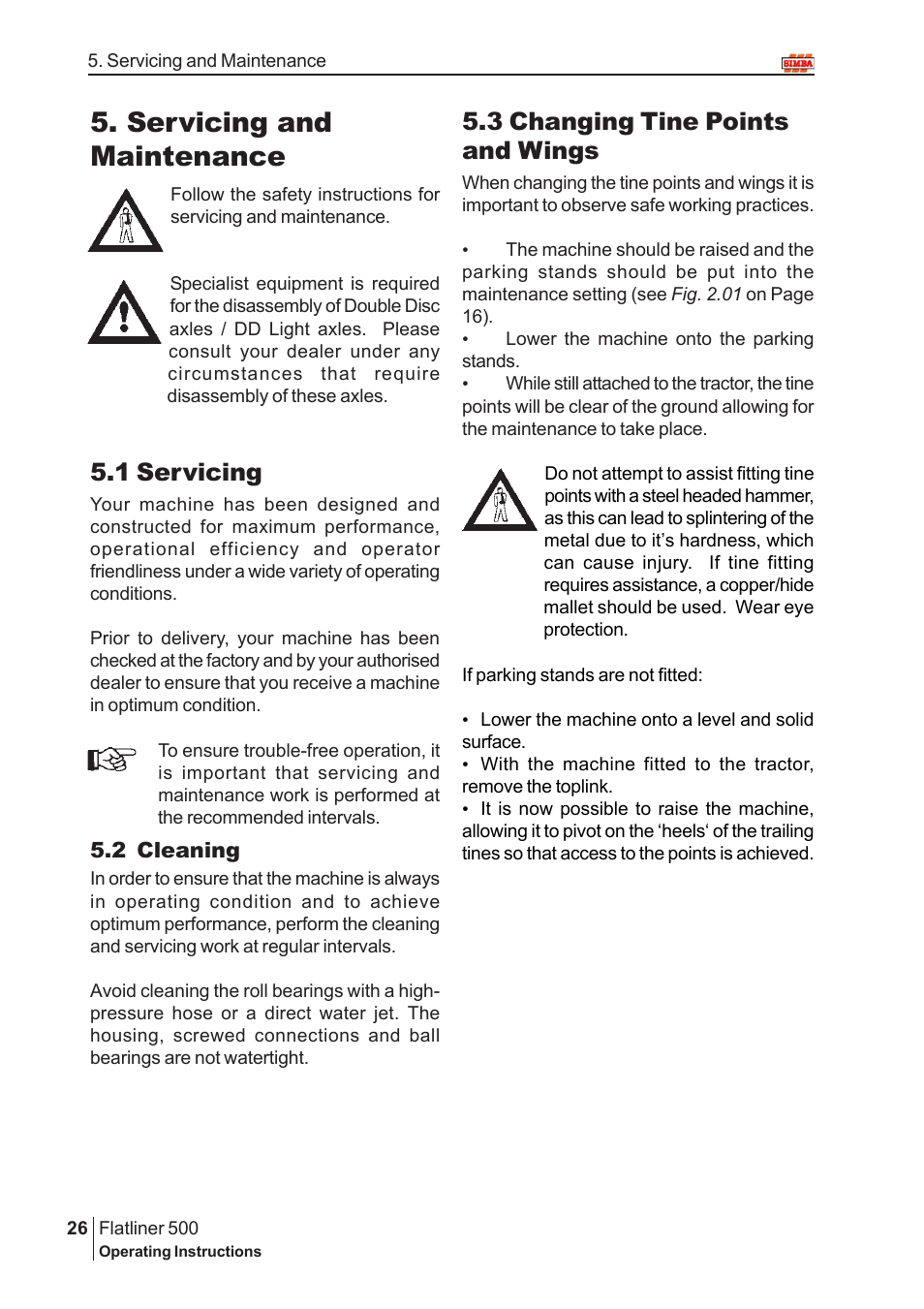 Servicing and maintenance, 1 servicing, 3 changing tine points and wings | Great Plains P12719 2005 User Manual | Page 26 / 32