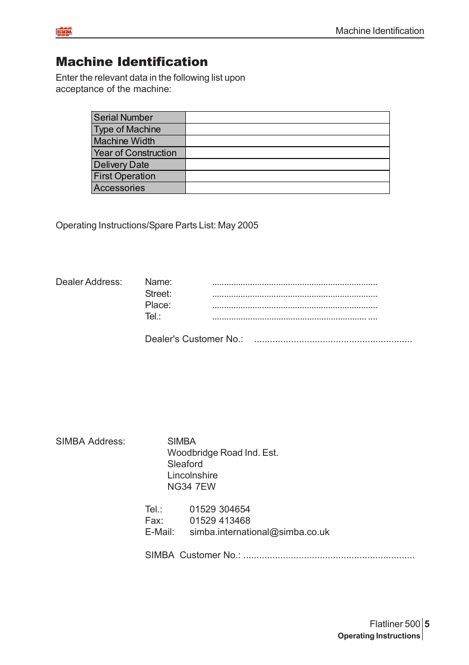Machine identification | Great Plains P12719 2005 User Manual | Page 5 / 32