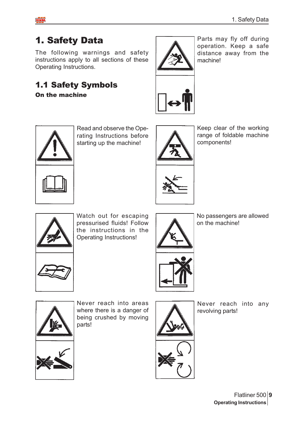 Safety data, 1 safety symbols | Great Plains P12719 2005 User Manual | Page 9 / 32