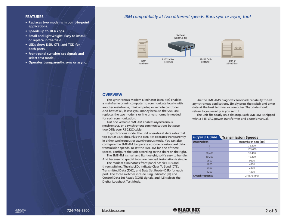 2 of 3, Features, Overview | Black Box SME-4M User Manual | Page 2 / 3