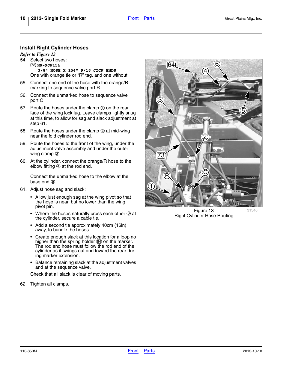 Install right cylinder hoses | Great Plains NTA2007HD Assembly Instructions User Manual | Page 10 / 24