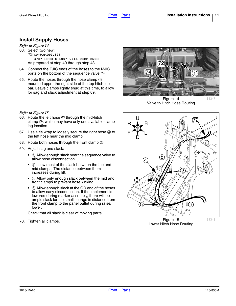Install supply hoses | Great Plains NTA2007HD Assembly Instructions User Manual | Page 11 / 24