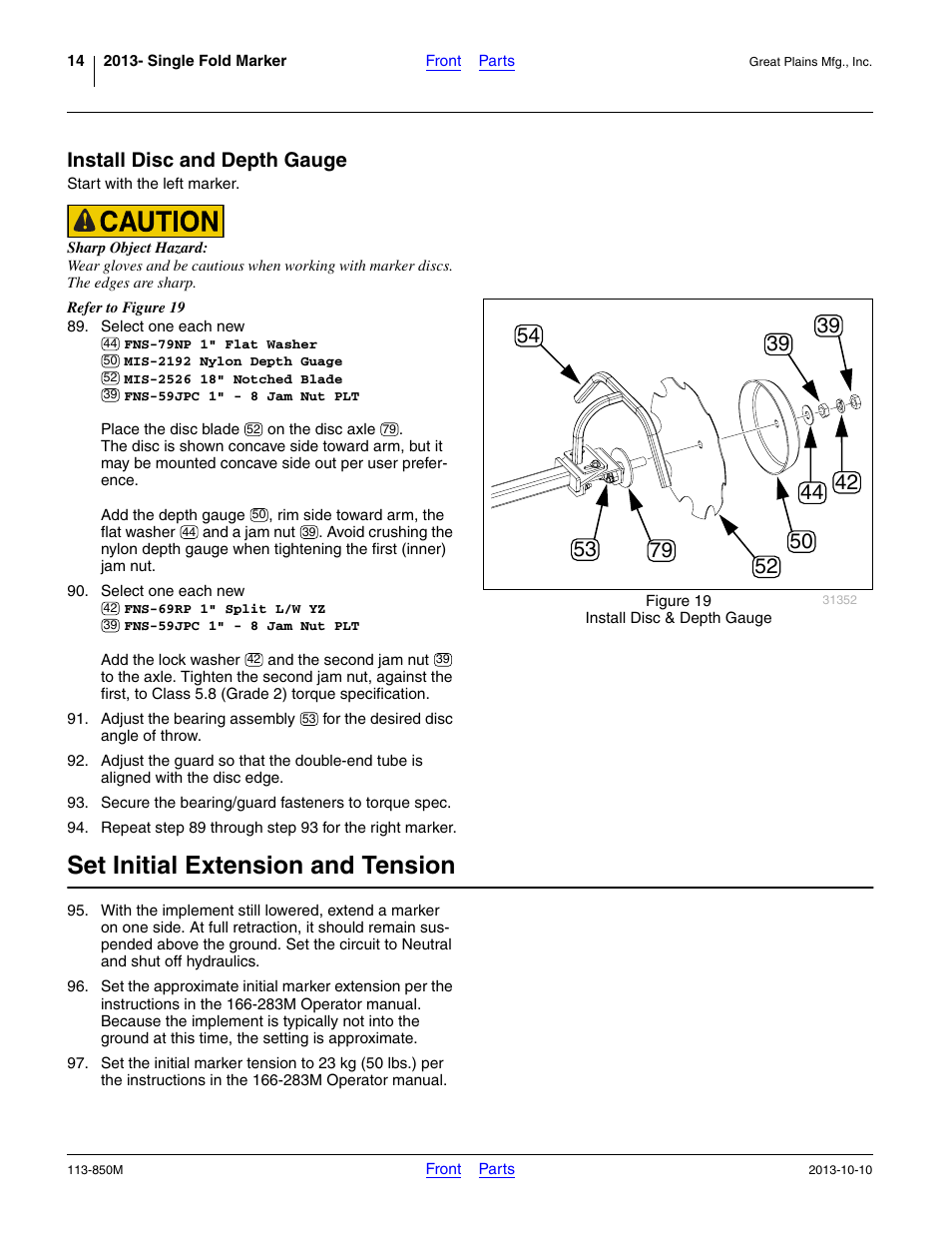 Install disc and depth gauge, Set initial extension and tension, Xtension is set at step 96.) | Great Plains NTA2007HD Assembly Instructions User Manual | Page 14 / 24