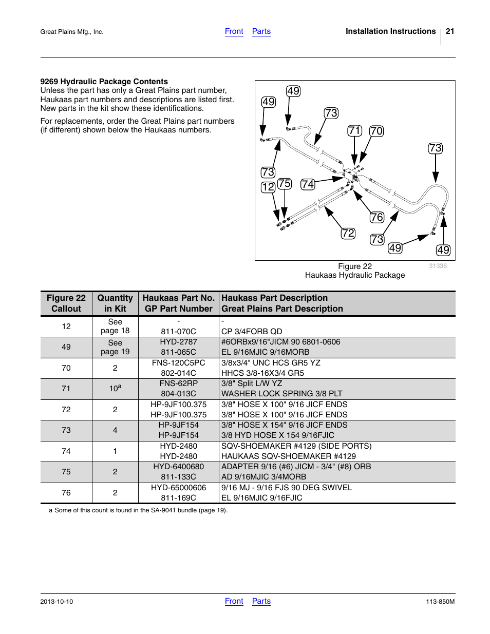 9269 hydraulic package contents, Hyd-65000606 | Great Plains NTA2007HD Assembly Instructions User Manual | Page 21 / 24